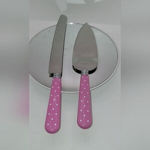 Pink / White Polka Dot Knife Server Set Stainless Steel Baby Shower Cake Bread